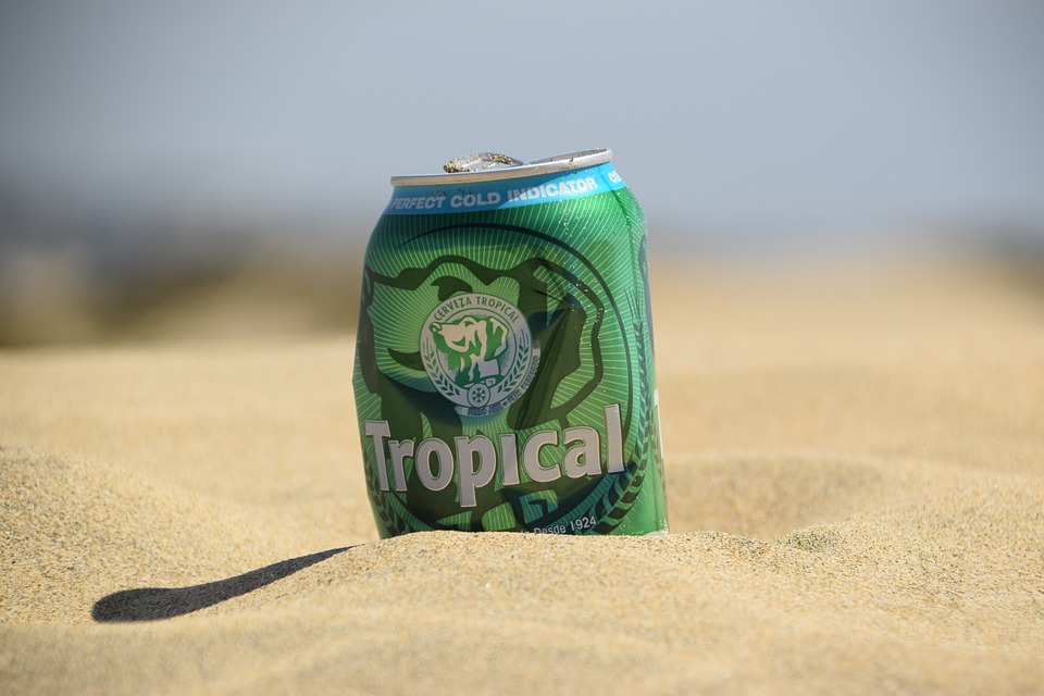 beer, beer can, beach