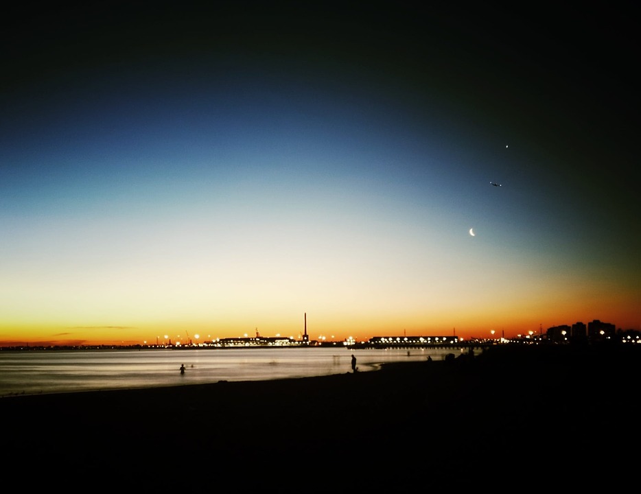 night, cityscape, beach