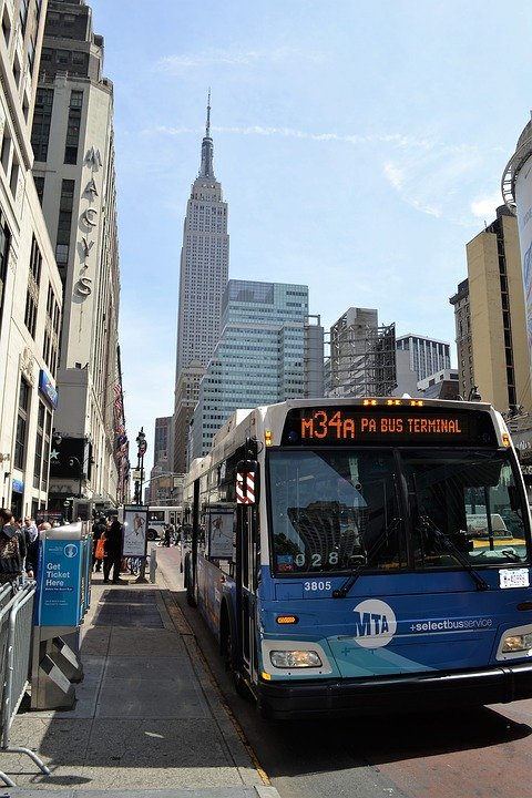 bus, empire state building, new york city