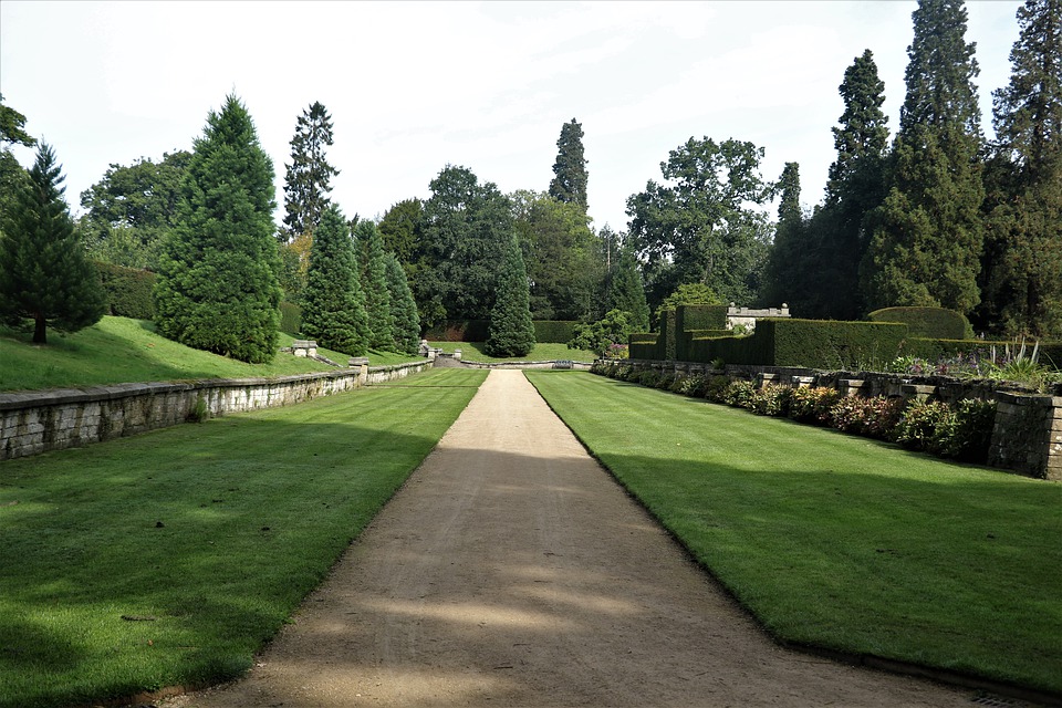 chatsworth house, path, garden